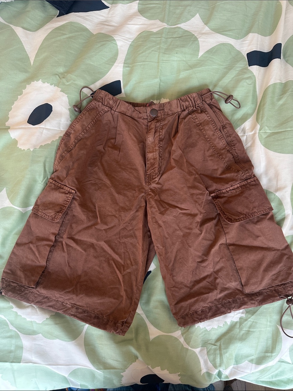 Urban Outfitters Long Brown Cargo Shorts - Drawstring Waist 100% Cotton XXS